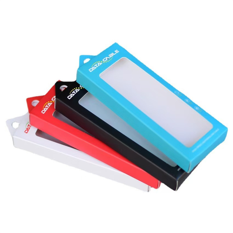 Customised Matte Black USB Gift Tab Top Cardboard Packaging Hanging Box Retail Packaging Box with Hanging Hole and PVC Window