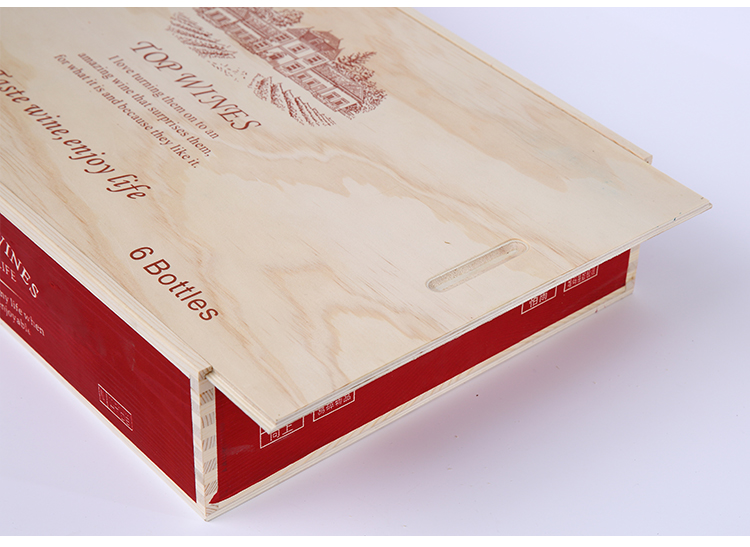Custom Red Wine Bottles Packaging Box 6 Bottles Wine Gift Boxes Wood
