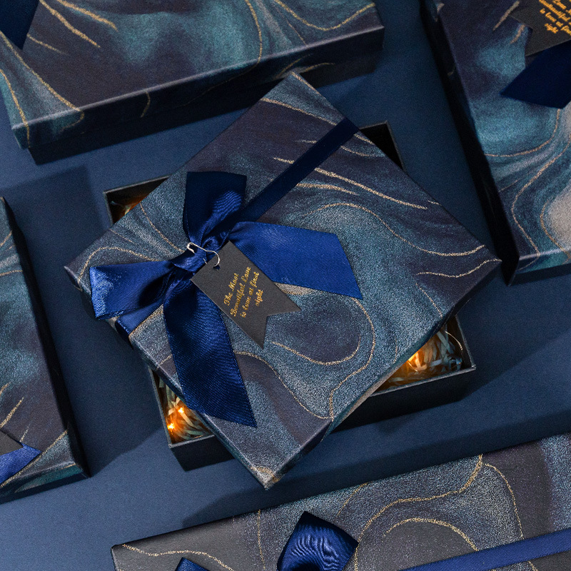 New Premium Blue Bowknot Rigid Lid and Base Gift Boxes Empty Scarf Packaging Boxes