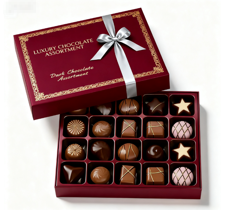 Customized Printed Cardboard Chocolate Gift Box for Candy, Biscuit, Christmas Packaging, with Ribbon Bow