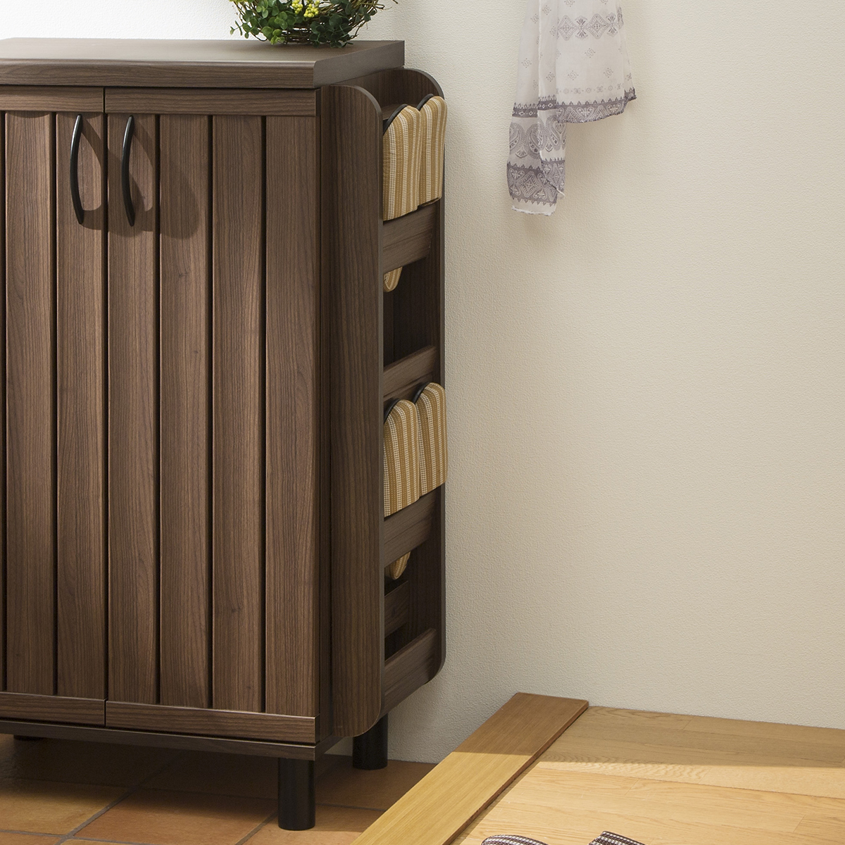 Vintage Brown Eco-Friendly Wood Shoe Organizer Storage Cabinet with Easy Sliding Shelves for House Entrance Standing Type