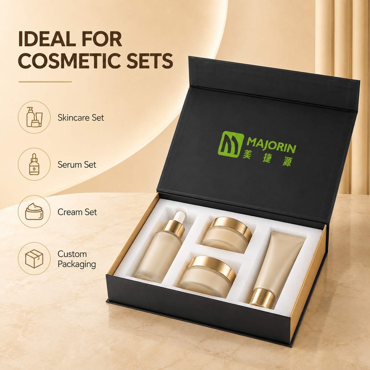 High-end Eco-Friendly Magnetic Flip Top Cosmetic Packaging Box Custom Printed Skincare Beauty Set Gift Box Rigid Paperboard