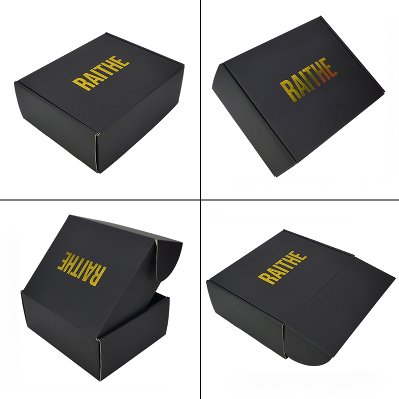 Custom Gold Logo Black Folding Heavy Duty Gift Corrugated Paper Mailer Clothes Packaging Boxes Cardboard Shipping Mailer Boxes