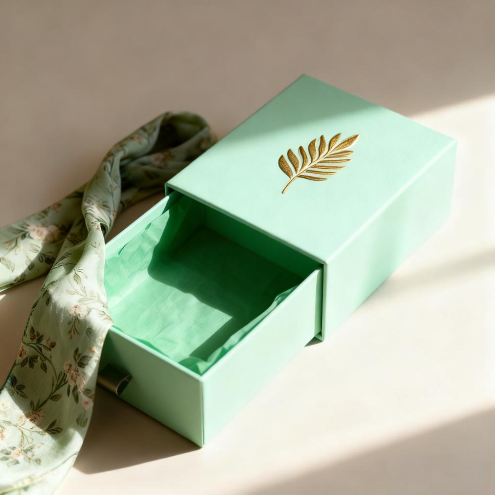 Customized Logo Deluxe Sliding Box Drawer Matte Laminated Cardboard Scarf Boxes Gold Foil Clothing Gift Boxes