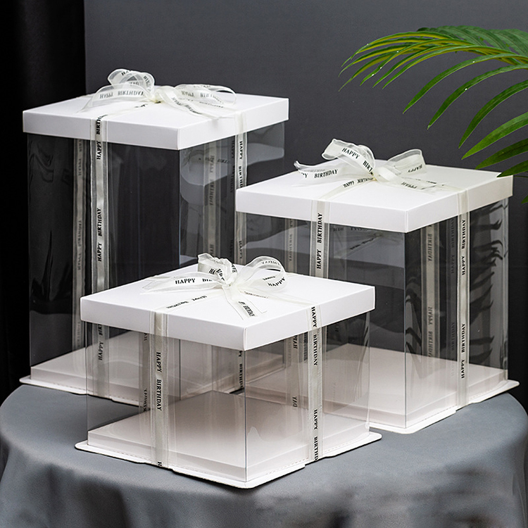 Direct Factory Wholesale 10'' 12''14'' 16'' Transparent Paper Boxes Plastic Tall Cake Box