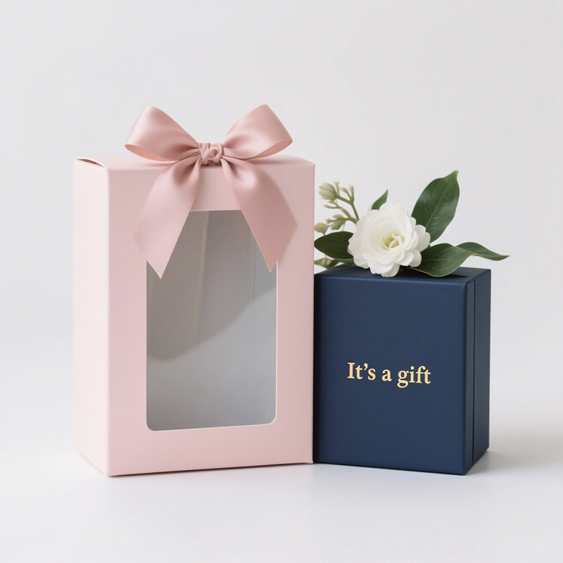 Wholesale Custom Cardboard with Ribbon Decoration Birthday Holiday Gift Box Sturdy Gift Box with Transparent Window