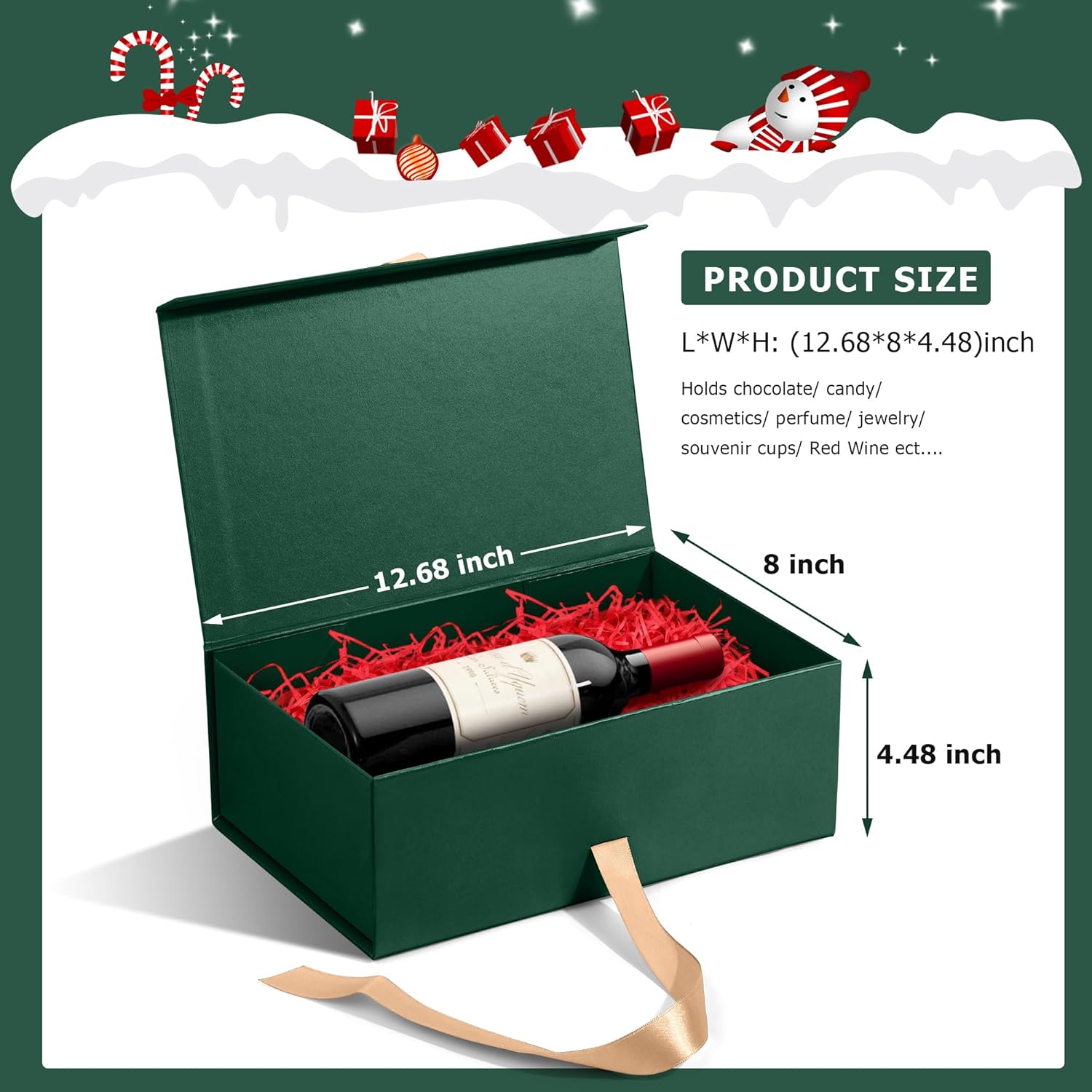 Giflsaidsprest Large Sturdy Luxury Christmas Magnetic Gift Box Lid 12.6x8x4.4 Inches Paper Made for Candle Perfect Holiday Gift
