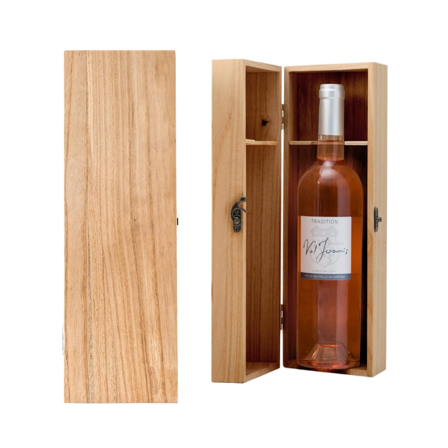 Natural Pine Wood Single Wine Bottle Gift Box with Hinged Lid Lock - Unfinished Wooden Wine Storage Case for Weddings Holidays