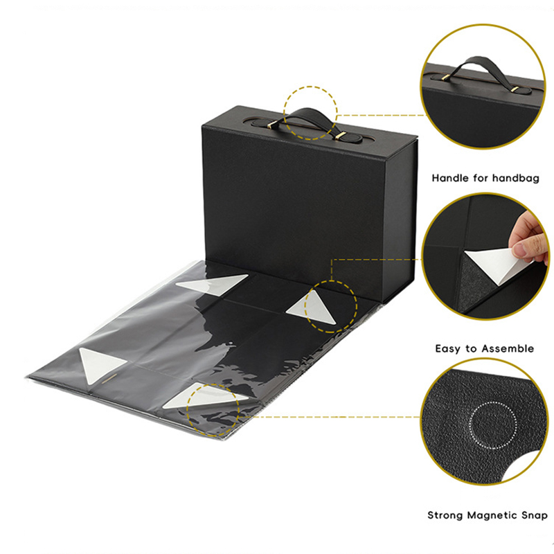 Custom High-end Hard Thick Leather Handle For Clothing Cosmetics Magnetic Suction Emerald Green Flip Cover Folding Hand Gift Box