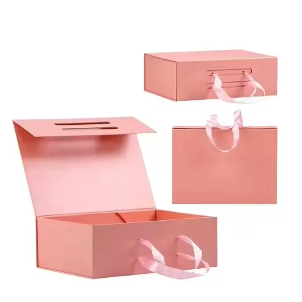 Rigid Cardboard Packaging Ribbon Magnetic Closure Folding Gift Boxes