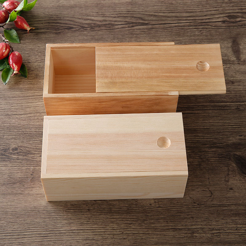 Hot Selling Nature Pine Wood Pull-Out Storage Organizer Boxes With Push Pull Cover Lid Storage Gift Wooden Box