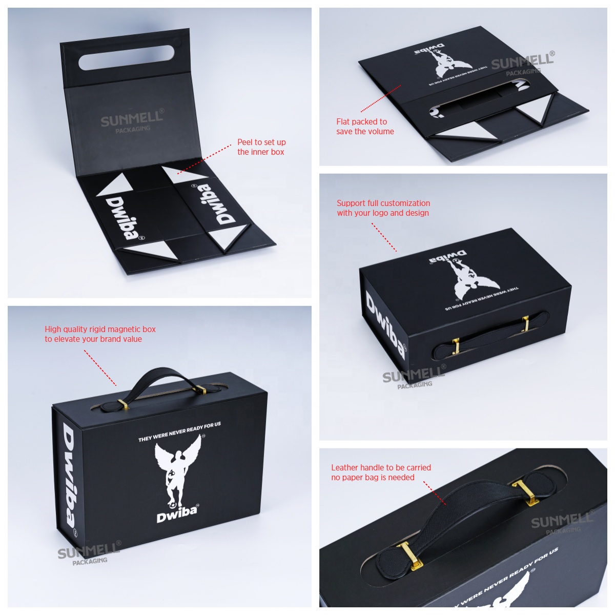 Custom Rigid Collapsible Packaging Magnetic Gift Box Large Folding Cardboard Black Luxury Gift Boxes With Handle Magnetic Lid