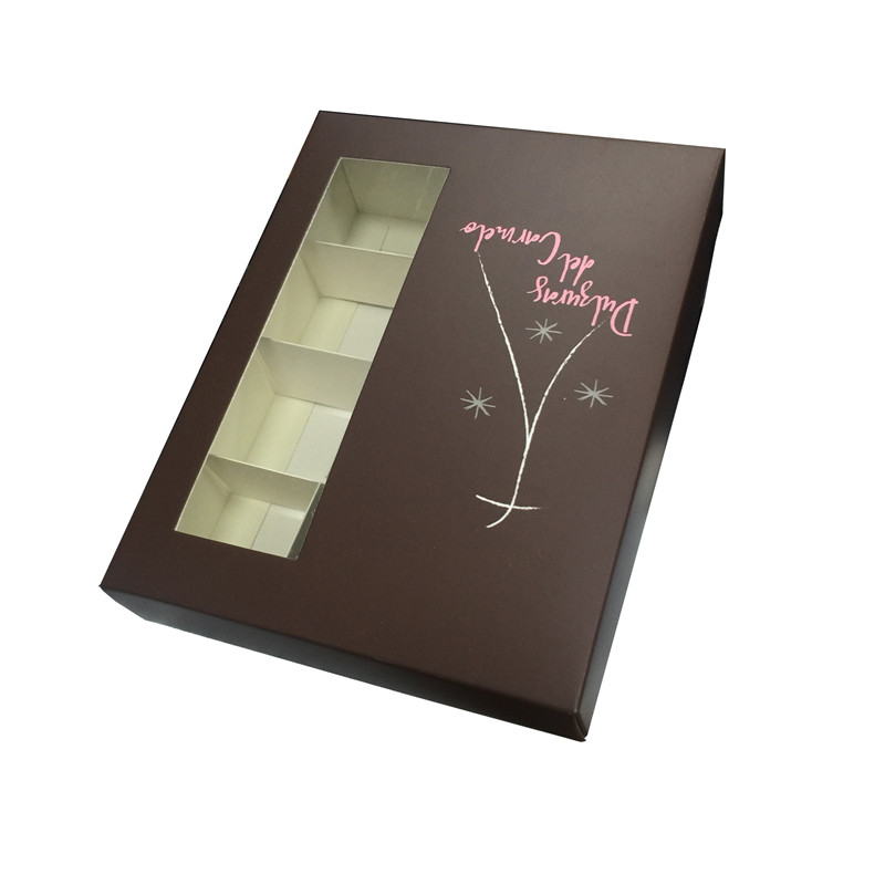 Custom Printed Clear Window Biodegradable Paper Chocolate Truffle Packaging Box with Divider Matt Lamination Folders Style