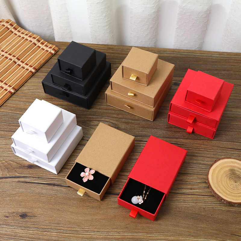 Wholesale Gift Jewellery Box Personalized Custom Luxury Necklace Bracelet Earring Ring Packaging Black Paper Drawer Jewelry Box
