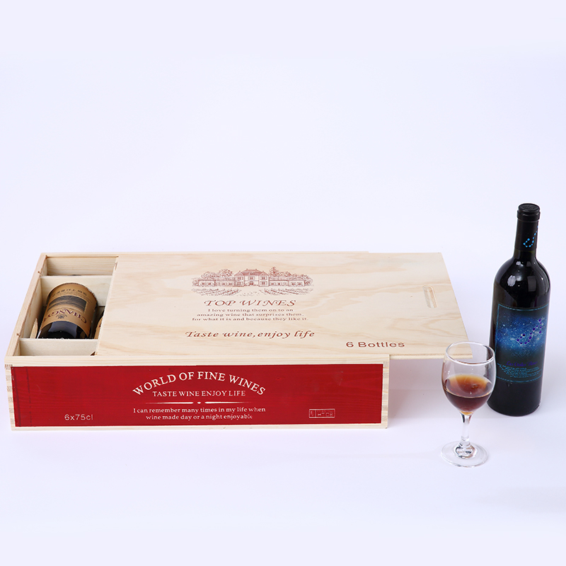 Custom Red Wine Bottles Packaging Box 6 Bottles Wine Gift Boxes Wood