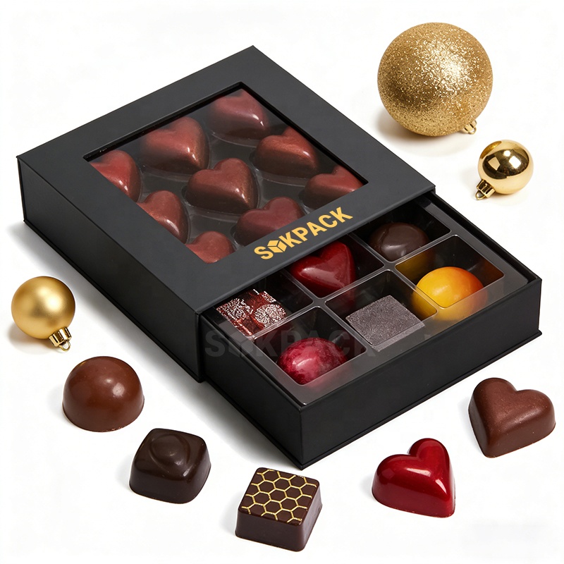 Custom Magnetic Book Style Chocolate Cardboard Gift Box with Transparent PVC Window for Luxury Candy &amp; Sweet Rigid Packaging Box