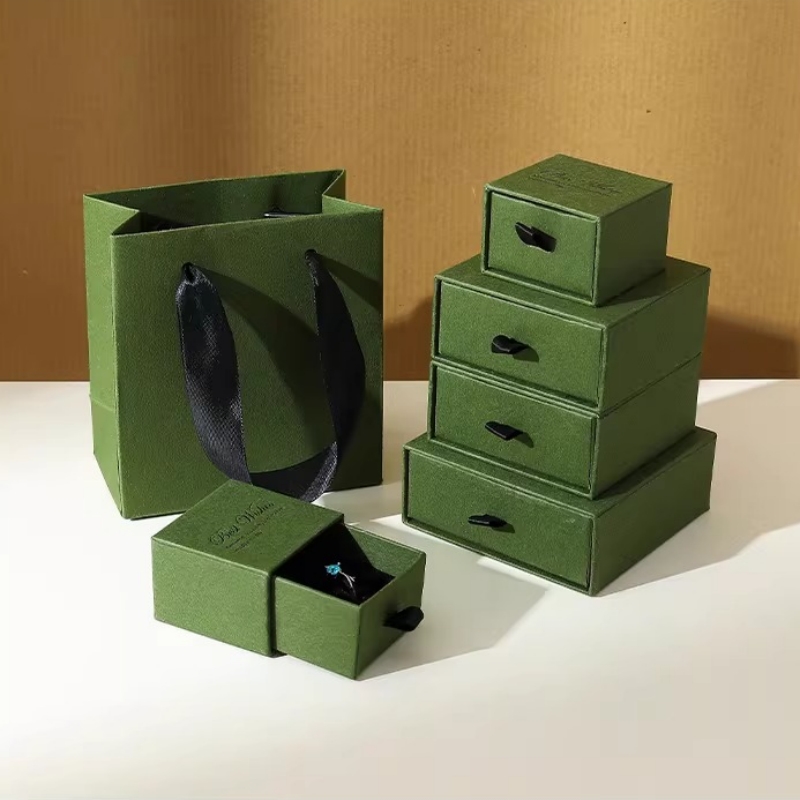 Custom Portable Rigid Drawer Jewelry Box with Embossing and Textured Paper Logo Luxury Gift Packaging for Rings and Necklaces