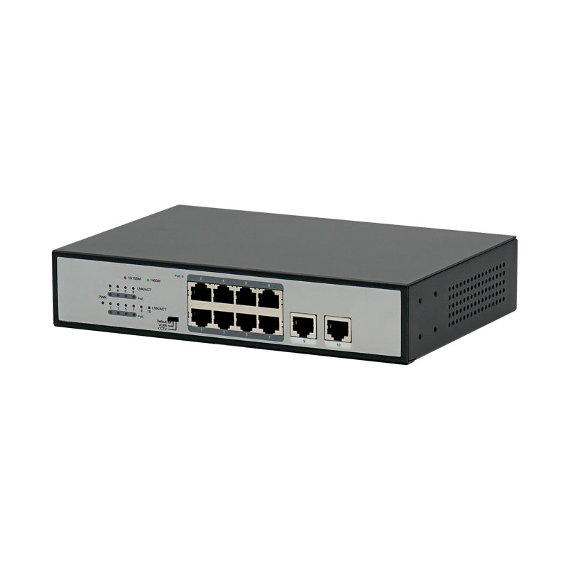 High Speed 8 Port Gigabit PoE Switch 120W 802.3af/at with 2 Gigabit Uplink Ports Metal Case Fanless Cooling Network Switch