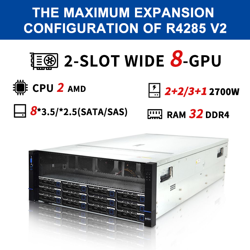 Original 4U Rack Server with 8 GPU Support for AI Cloud Workloads, Storage Clustering and Virtual Server Hosting Server