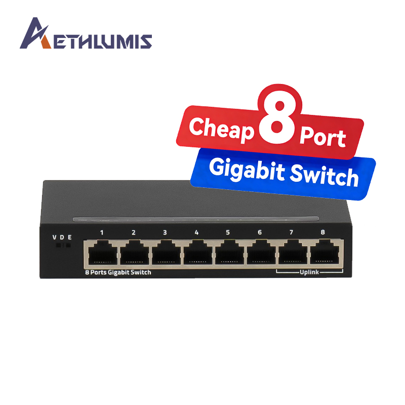 S1608 8 Port Gigabit Unmanaged Switch Metal Desktop Hub with VLAN Isolation Support and DIP Switch Function Network Switch