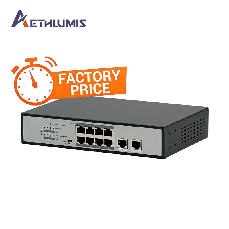 8 Port Gigabit PoE Switch with 2 Gigabit Uplinks 120W 802.3af/at Built-in Power VLAN Isolation 250m Extension Network Switch