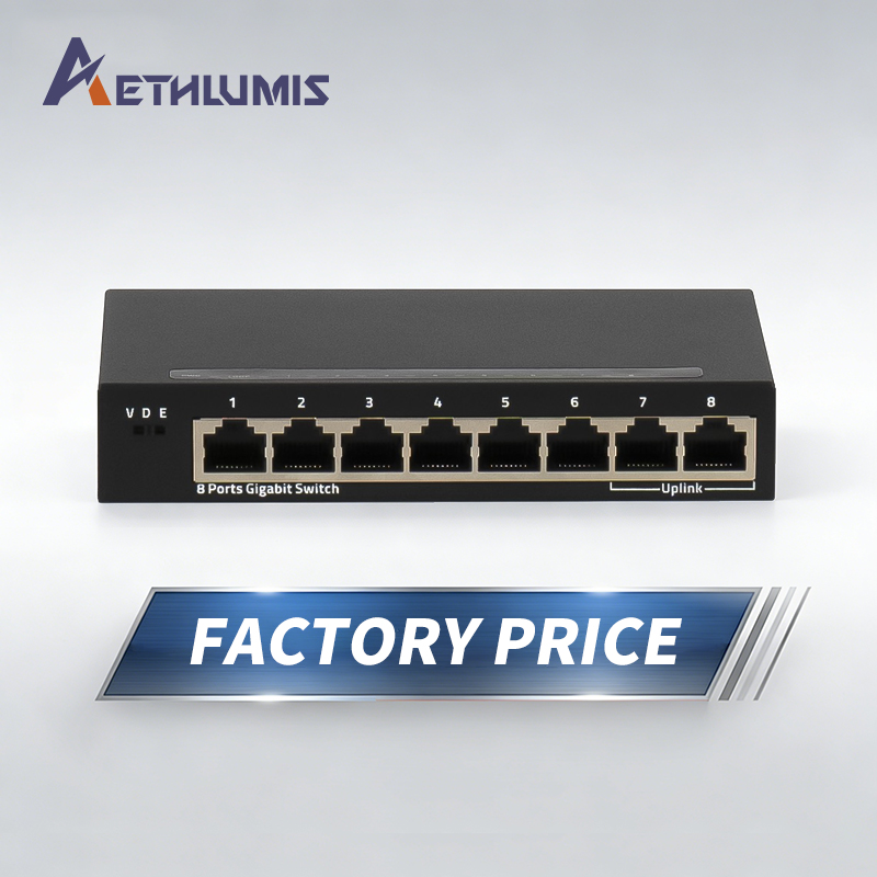 Compact 8 Port Gigabit Network Switch Unmanaged Fanless Metal Housing Desktop Plug and Play for Home Office LAN