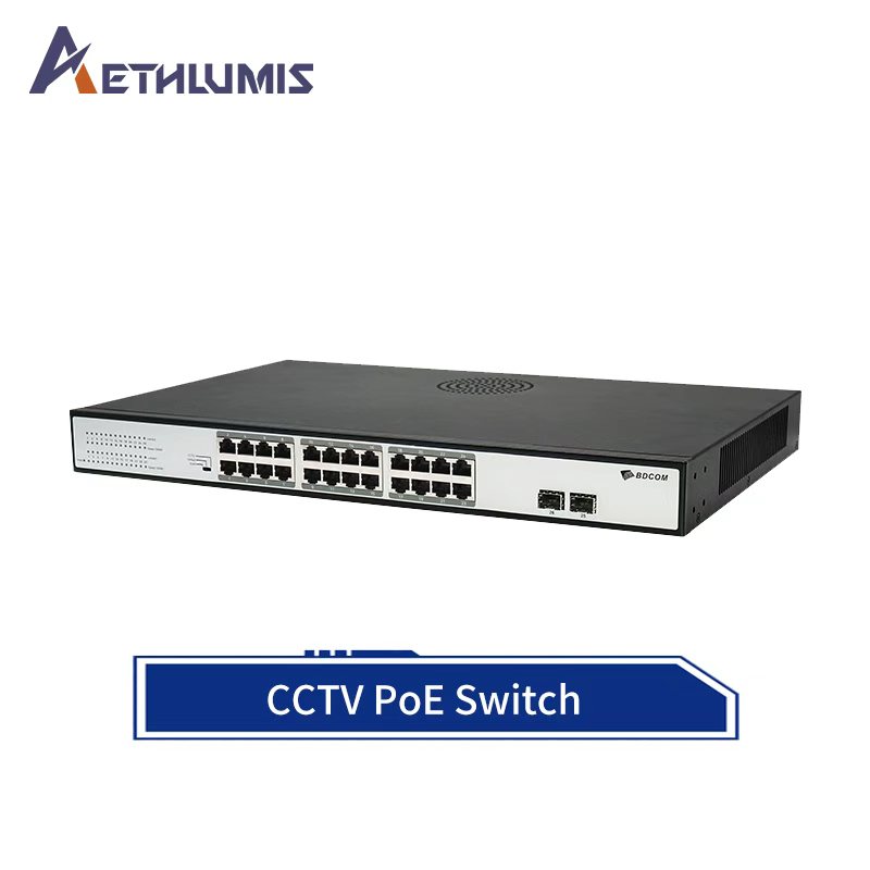 Rackmount 24 Port PoE Switch Gigabit Unmanaged 370W Power Budget 2 SFP Ports Large Buffer Reliable Network