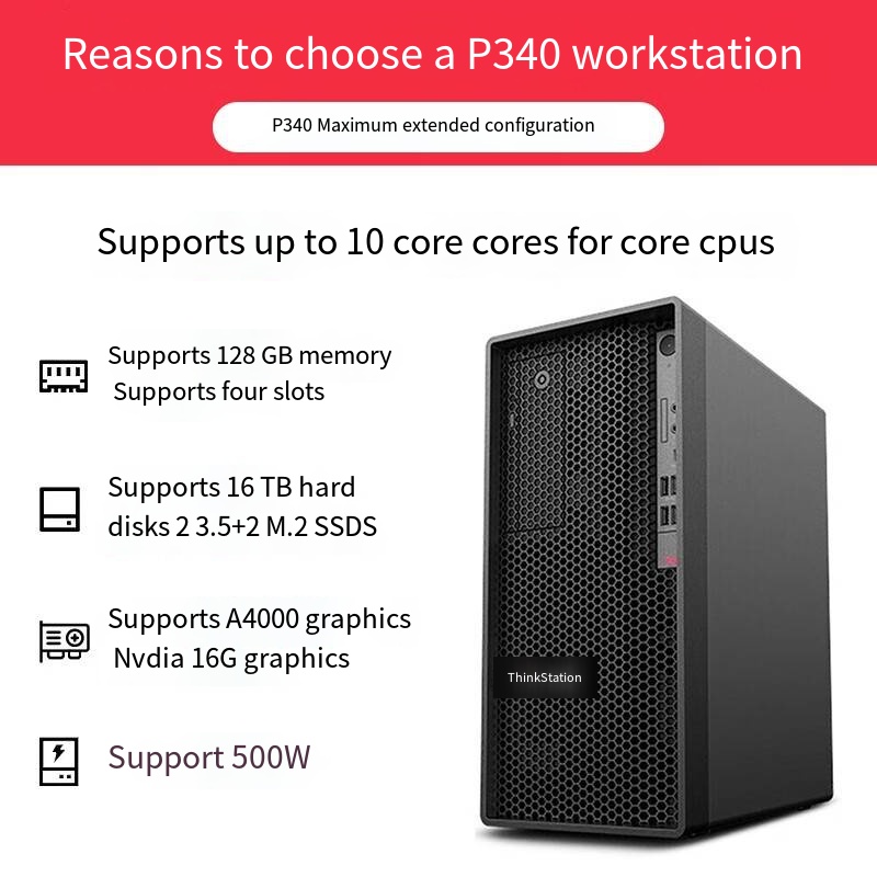 For Lenovo P340 I7/I9 GPU Workstation Used Tower Desktop for Design Rendering Modeling Editing Office Commercial Storage 16GB Me