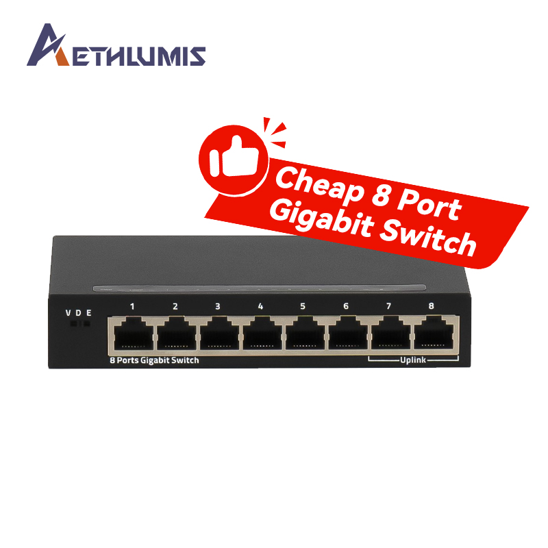 8 Port Gigabit Unmanaged Network Switch with VLAN Isolation DIP Switch Support 5-12V Wide Voltage Metal Housing Network Switch
