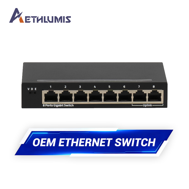 8 Port Gigabit Unmanaged Network Hub Metal Desktop Switch with VLAN Isolation DIP Switch 5V-12V Power Input Network Switch