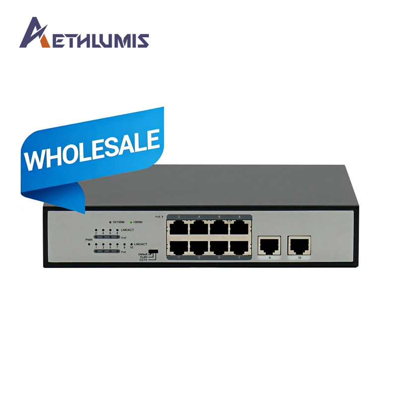 10 Port Gigabit PoE Switch 8 PoE 2 Uplink 120W 802.3af/at Built-in AC Power 6KV Lightning Protection Design Network Switch