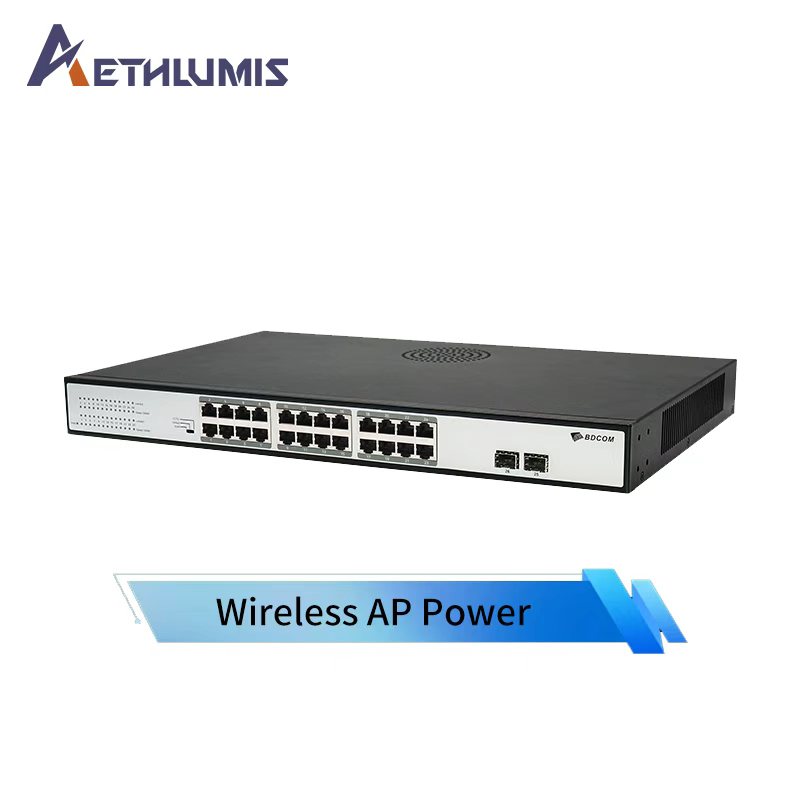 24 Port Gigabit PoE Switch 370W 2 Uplinks 802.3af/at Internal Power Large Buffer No Lag for CCTV NVR Network Switch