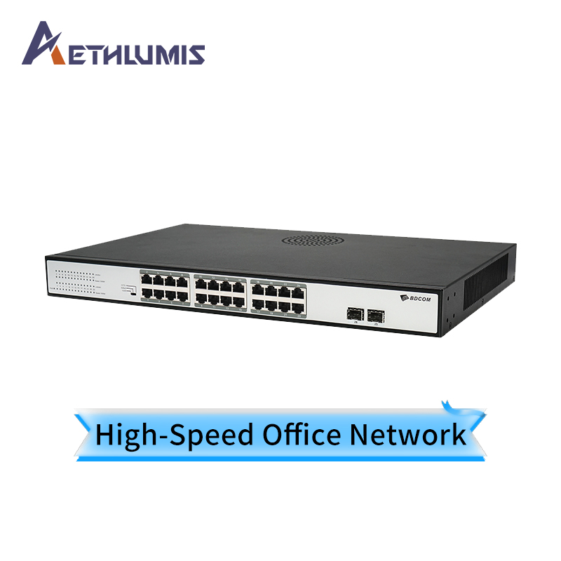 Professional 24 Port PoE Switch Gigabit 2 Uplinks 370W Internal Power Large Cache No Latency Performance Network Switch