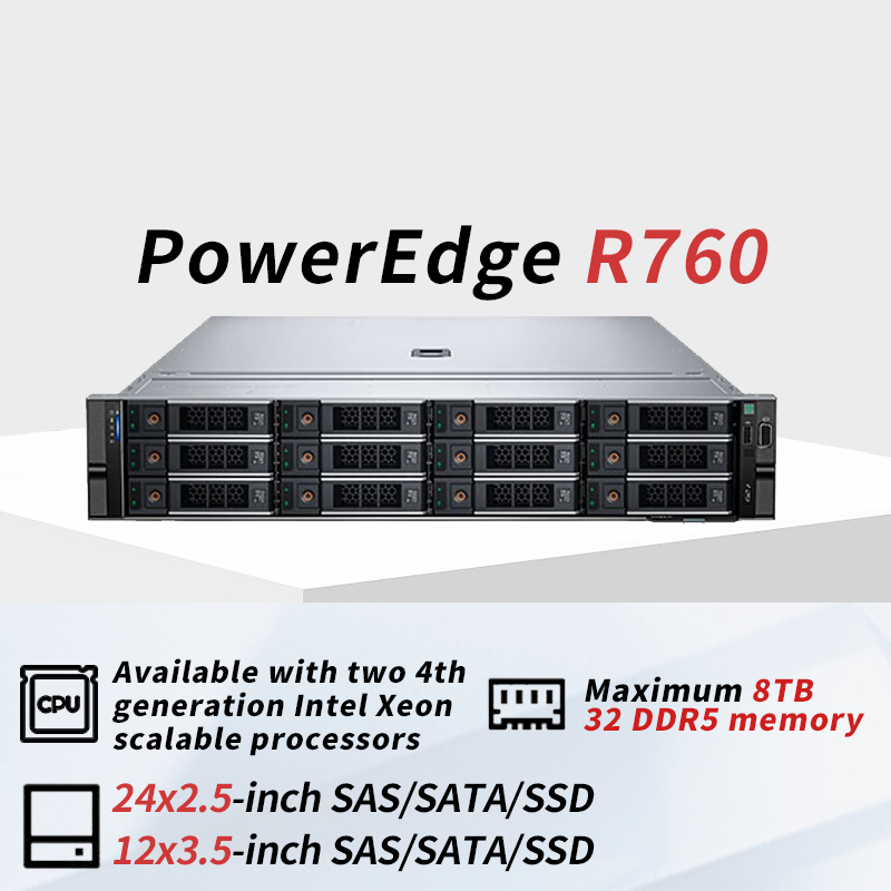 PowerEdge R760 2U Rack Server Computer with Intel Xeon CPU for AI Training GPU Computing Deep Learning and Virtualization Server