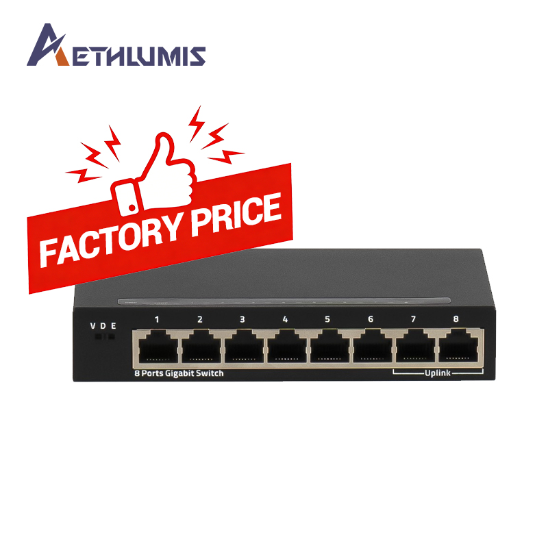 High Performance 8 Port Gigabit Ethernet Switch Unmanaged Fanless Metal Desktop External Power Supply for CCTV Office Network