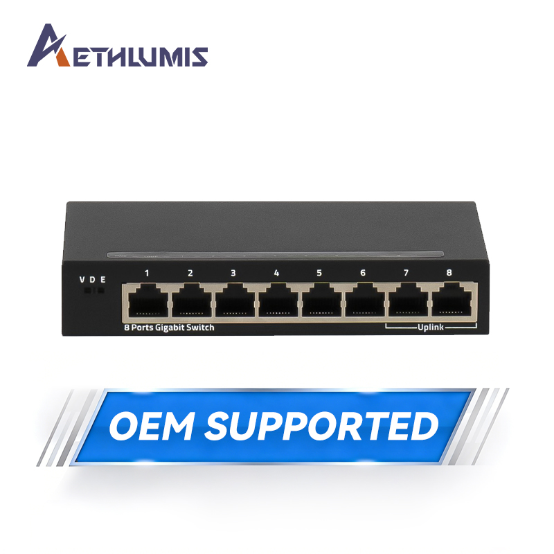 8 Port Gigabit Unmanaged Network Hub Metal Desktop Switch with VLAN Isolation DIP Switch 5V-12V Power Input Network Switch