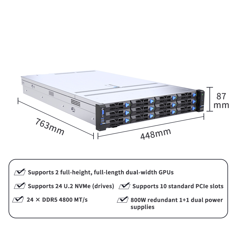 Professional Enterprise High Performance 2U Rackmount AI Server Computer for Deep Learning Training Cloud Virtualization Servers
