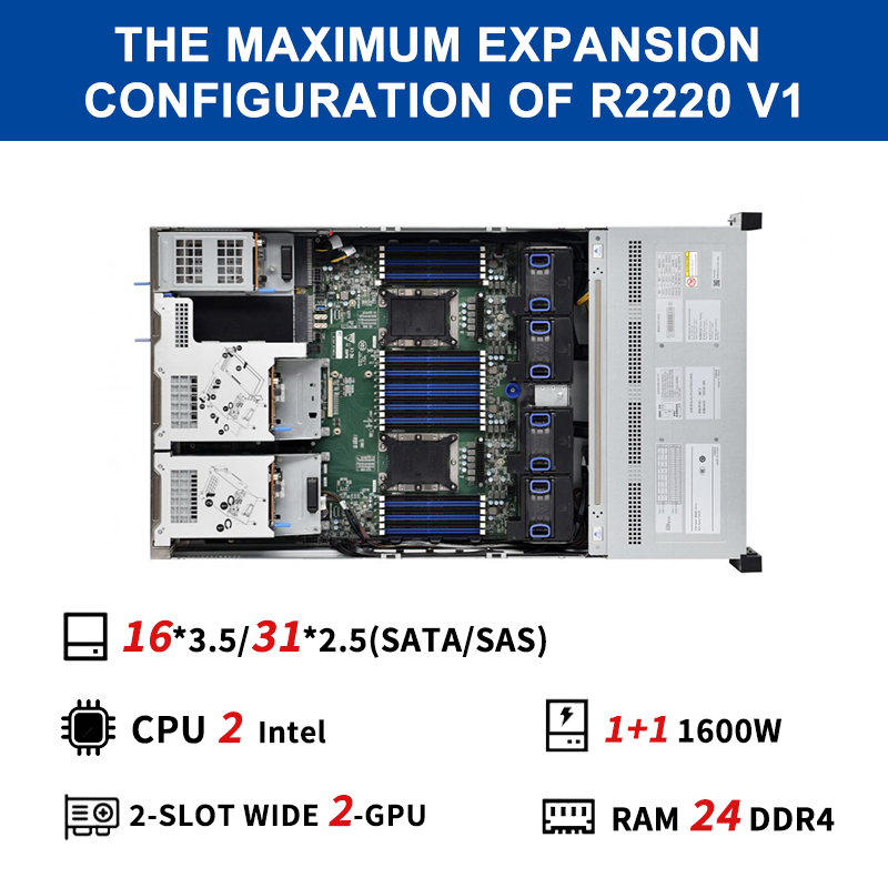OEM R2220V1 2U Workstation Server Supports Dual-channel CPU and GPU Resource Saving, Powerful Computing, Customizable