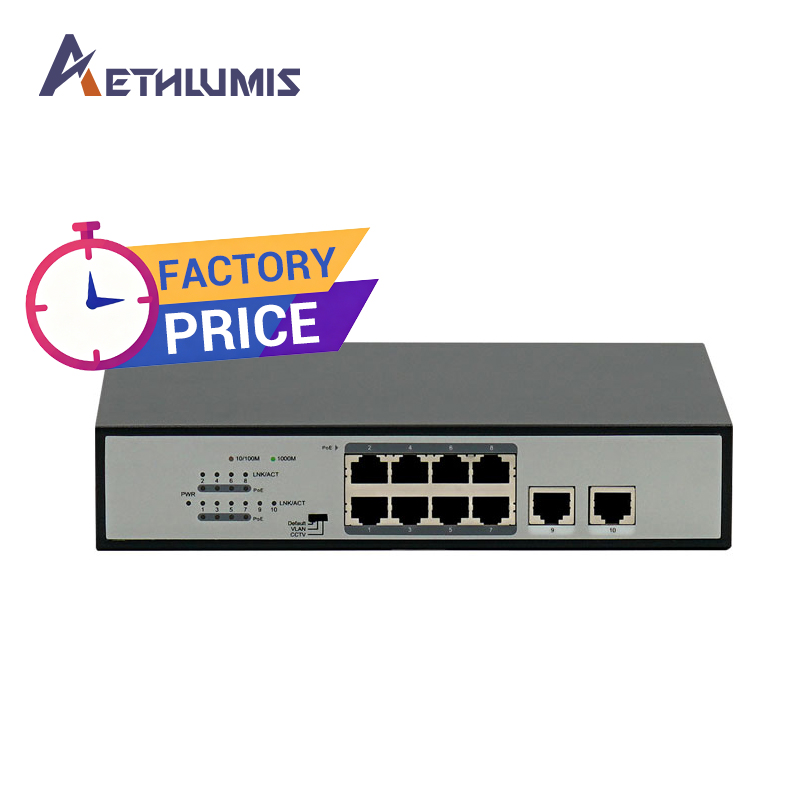 8 Port Gigabit PoE Switch with 2 Gigabit Uplink Ports 120W Internal AC Power 802.3af/at 6KV Protection Metal Case Network Switch