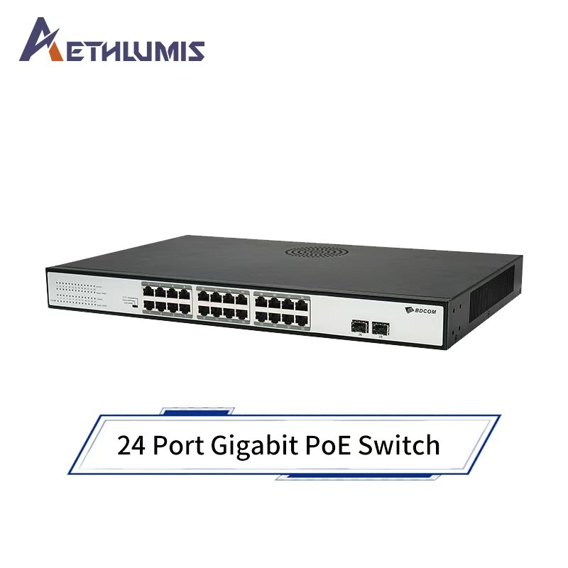 Reliable 24 Port PoE Switch Gigabit 2 Uplink 370W High Power 6KV Protection Large Cache No Lag Hub CCTV PoE Network Switch