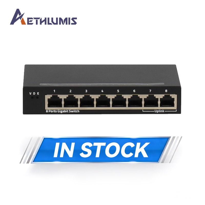 Smart Design 8 Port Gigabit Unmanaged Switch Metal Desktop Hub with VLAN Isolation and DIP Switch Control Network Switch