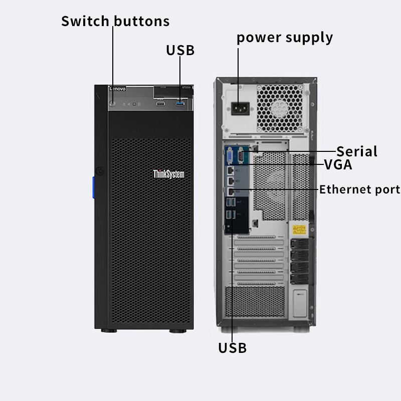 Enterprise New Used ThinkSystem ST258 V2 Tower AI Server Computer for Office ERP Software Storage Intel Xeon Desktop Servers