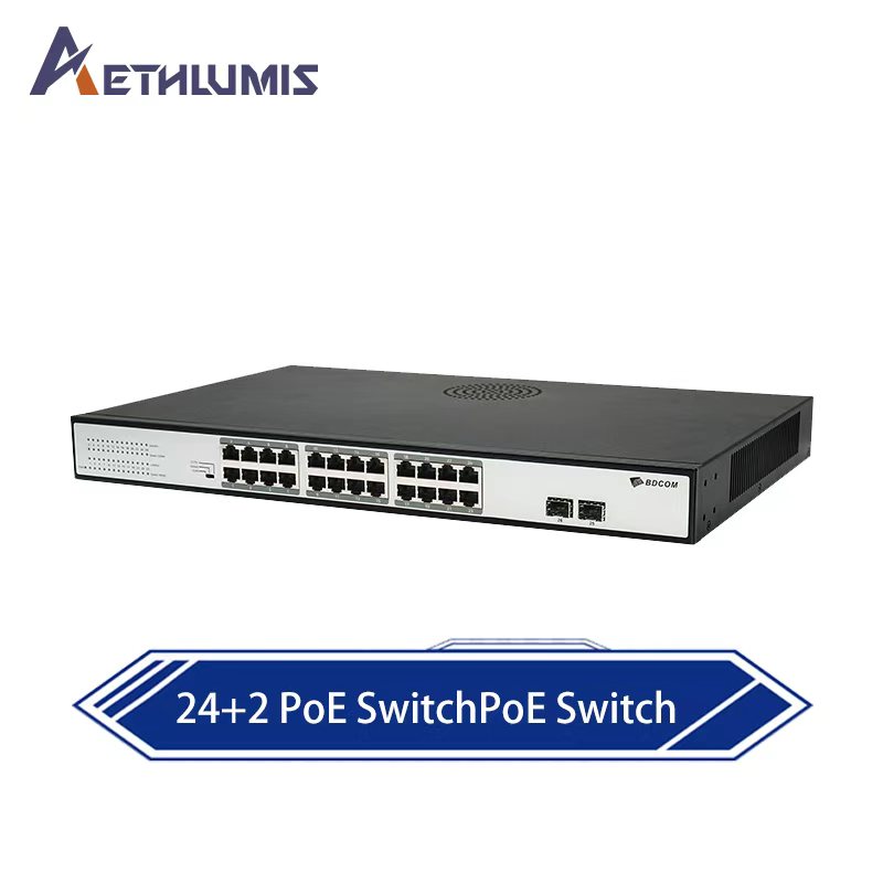 Enterprise 24 Port PoE Switch Gigabit Unmanaged 370W Power Budget 2 SFP Uplink Lightning Protection Rackmount Design Switch