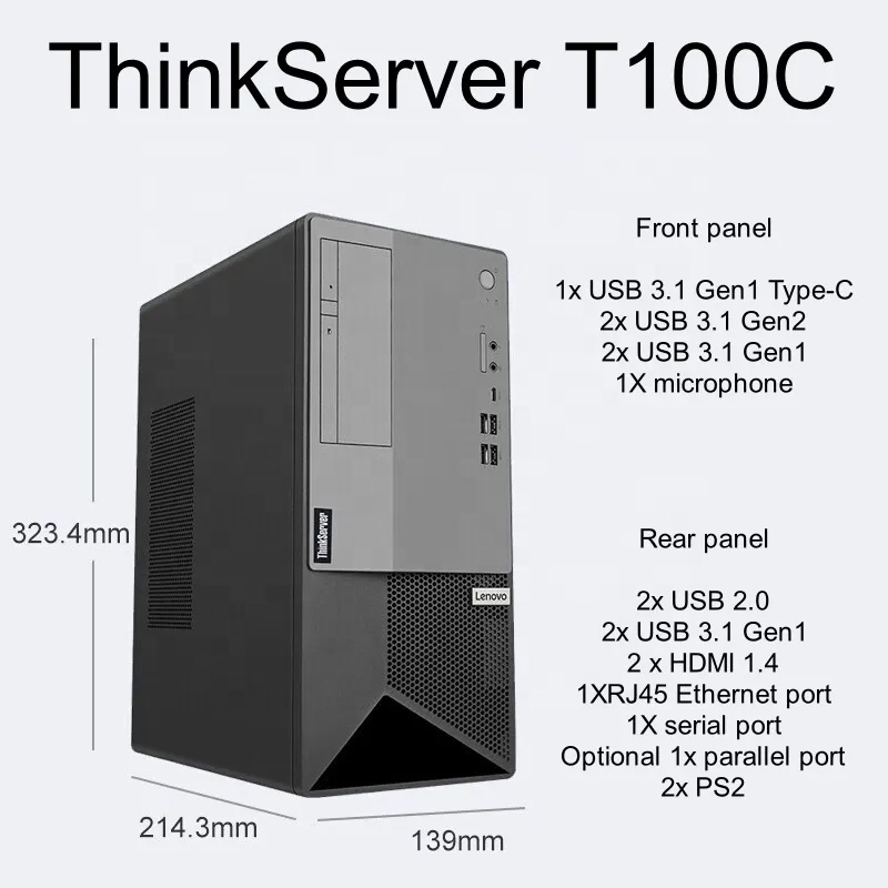 Hot Sale  Lenovos T100C Tower Server Computer Intel Desktop CPU I5-10400 6 Core 8gb Memory 1tb HDD