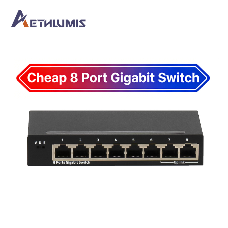 8 Port Gigabit Unmanaged Switch Metal Case 10/100/1000Mbps Desktop Hub with VLAN Isolation DIP Switch Hub Network Switch