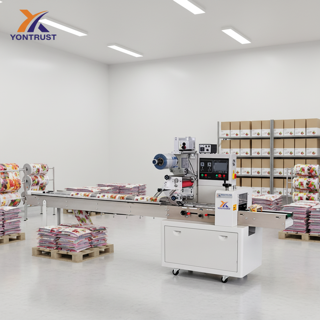 Candy Horizontal Flow Wrapping Packaging Machine Film Roll Pillow Type Automatic Servo Packing Machine for Hard Sweets
