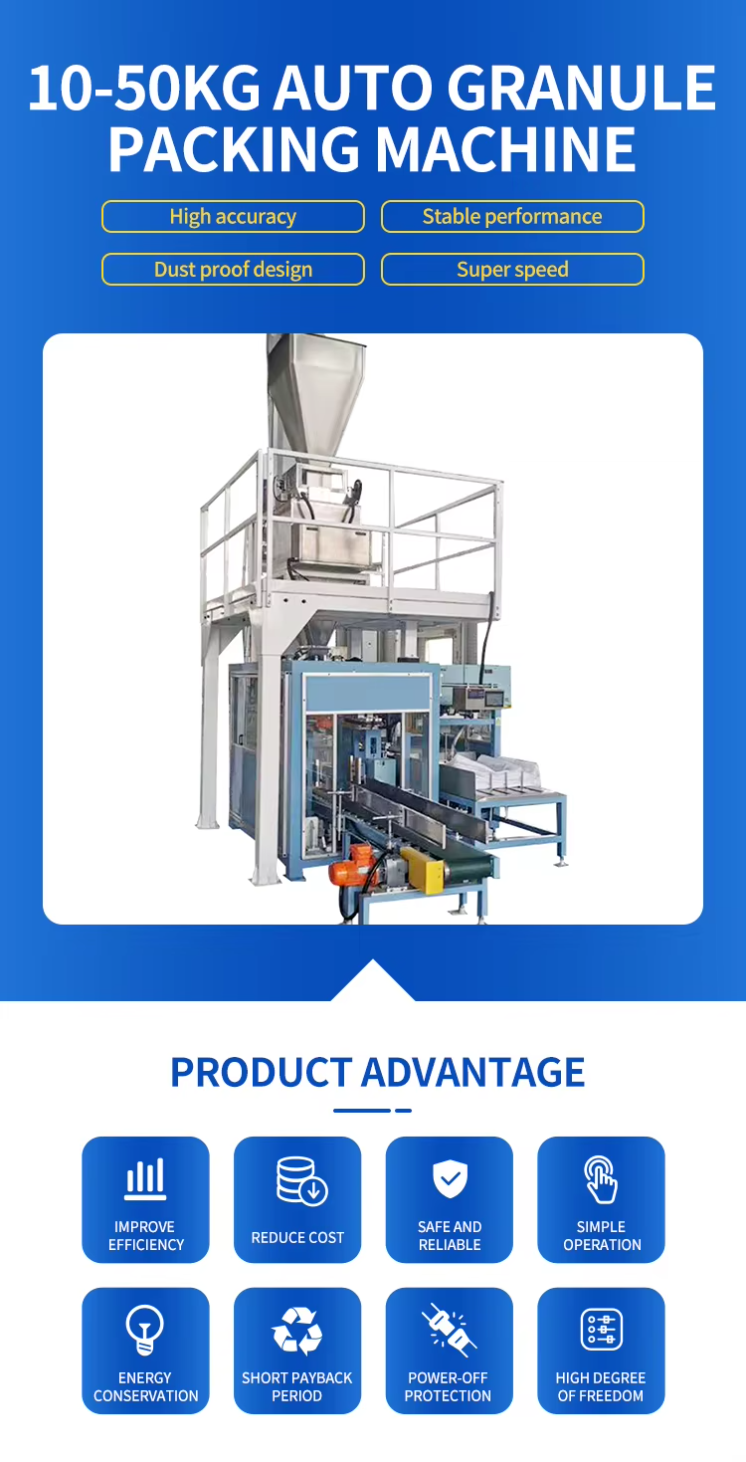 Smart Small Size 10-50KG Auto PLC Controlled Bag Packaging Machine for Food Granule Powder with High Accuracy Weighing Filling