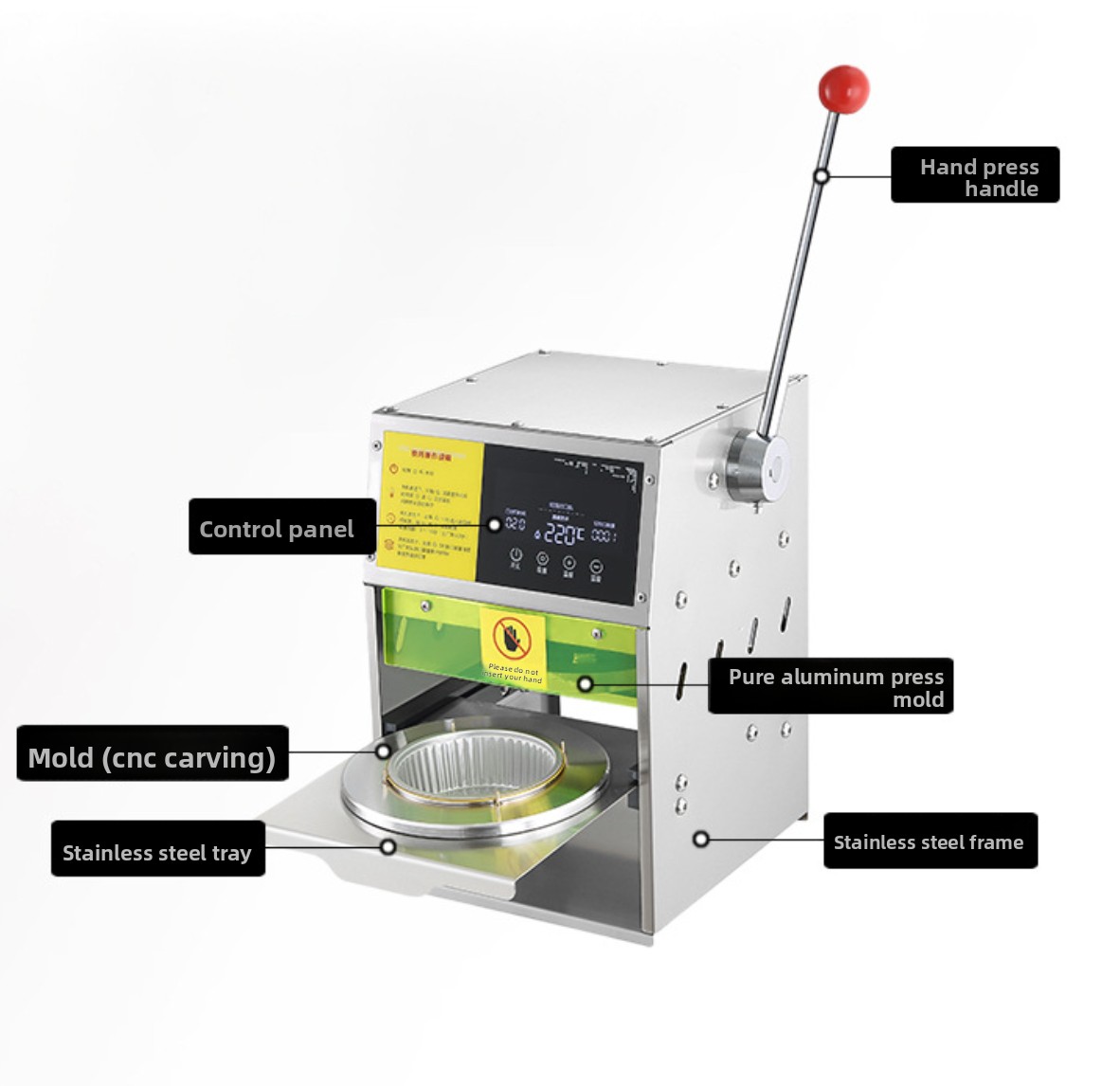 Semi-automatic Recyclable Rectangle Aluminum Foil Food Grade Stainless Steel Container Lid Box Tray Sealer Sealing Machine 150ml