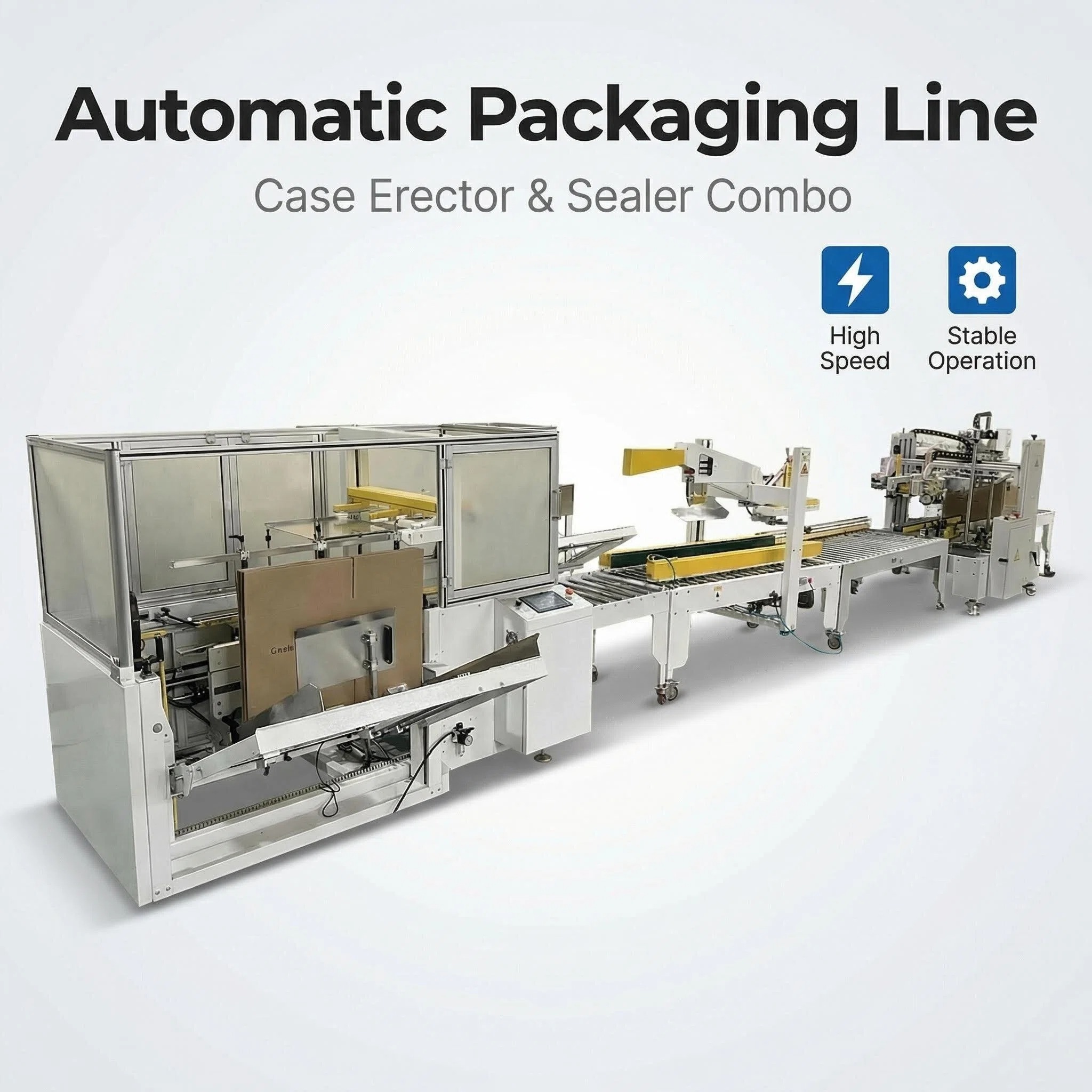 Fully Automatic Carton Packaging Line with Opener and Sealer, High-Speed Packing System for Manufacturing