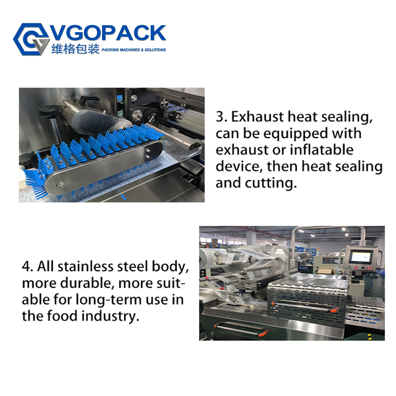 Horizontal Up-Film Flow Pack Machine for Pillow Bag - Automatic Bread Cake Food Packaging Equipment